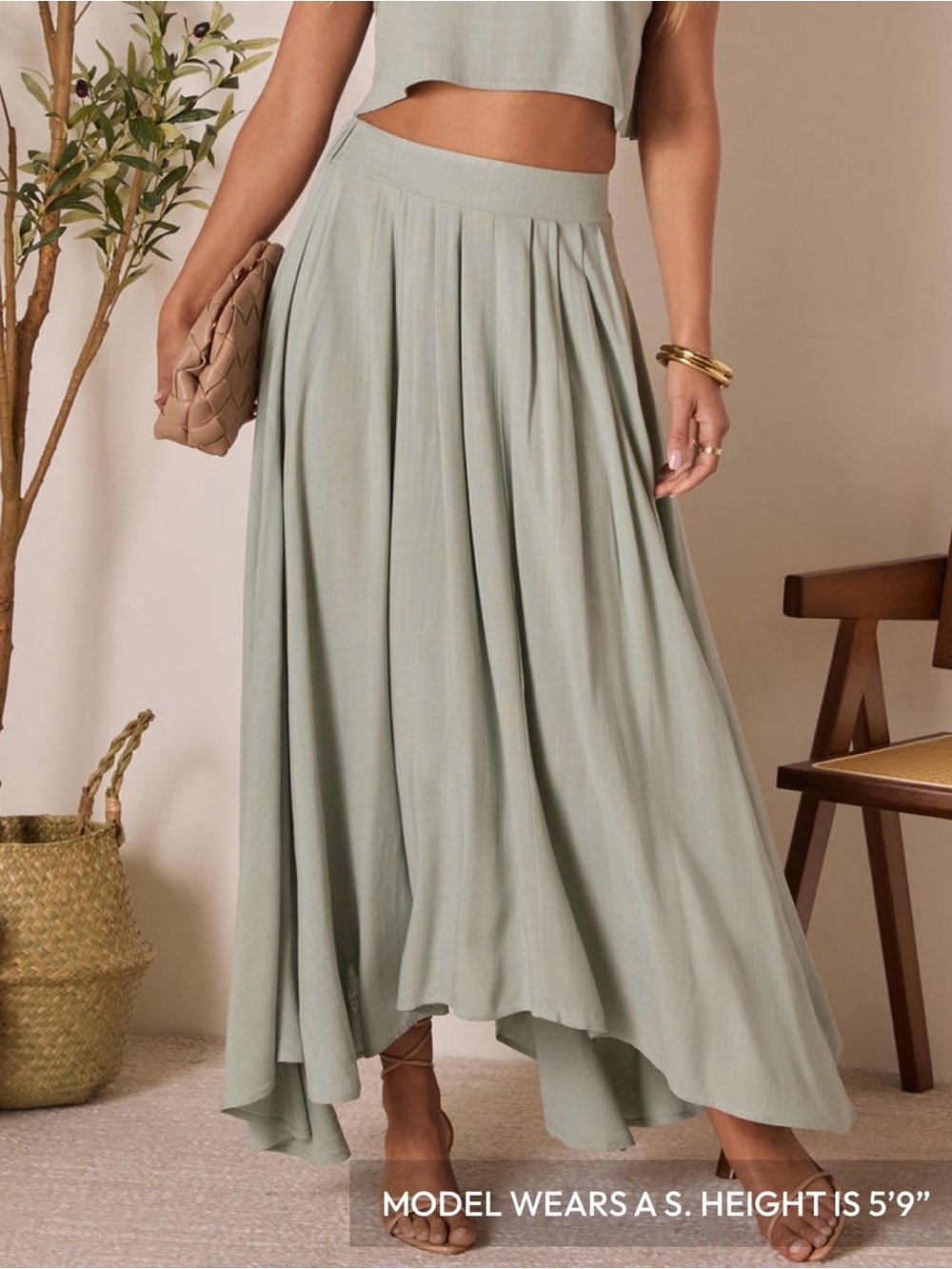 VICI Flowy Sage Green High Low Maxi Skirt 100% Rayon